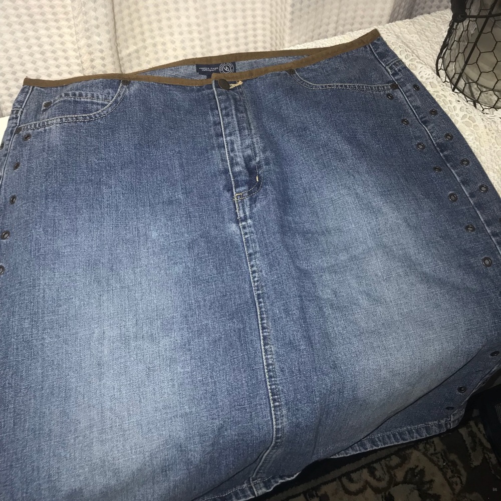 Venezia Denim Skirt rivet suede trim lane Bryant